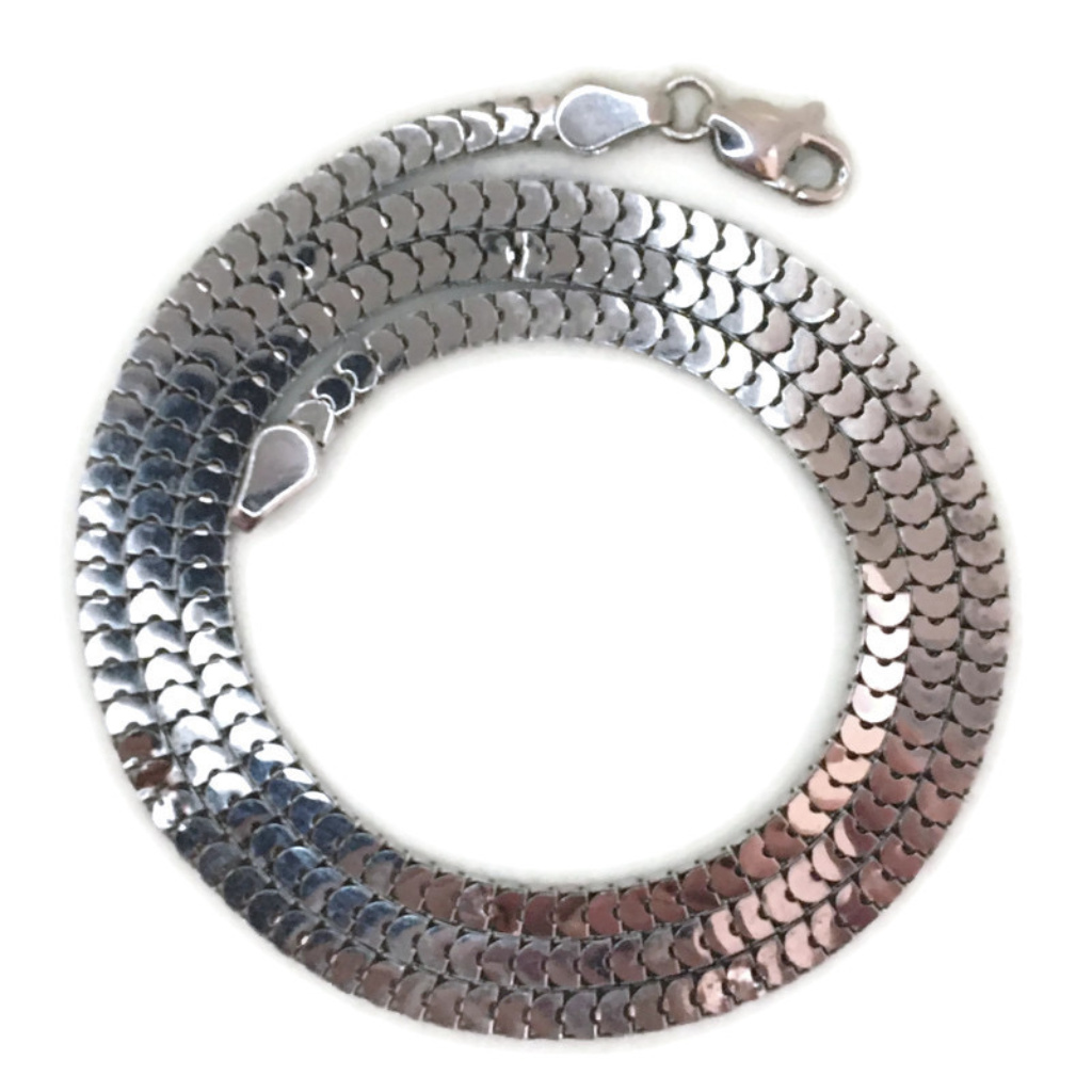 White Gold On Silver Necklace Rigid Flat Chain